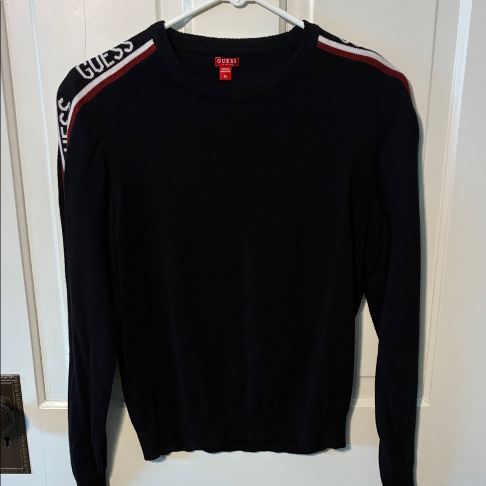 GUESS Women Black Crewneck Sweater with Red Accents